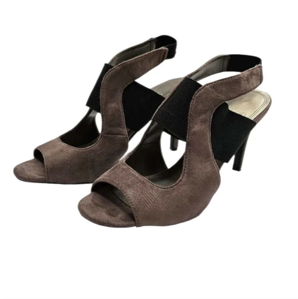 Impo Stretch Tanzie Grey Suede 3.5in Slingback Heels Size 8.5